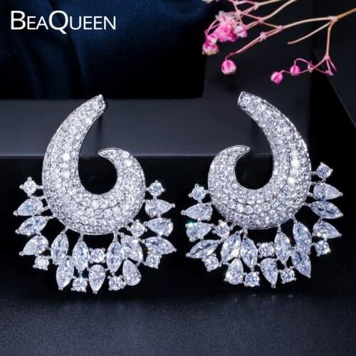 BeaQueen Exclusive Curved Full Mirco Paved Cubic Zircon Stones Luxury Engagement Wedding Stud Earrings Fashion Jewelry E258