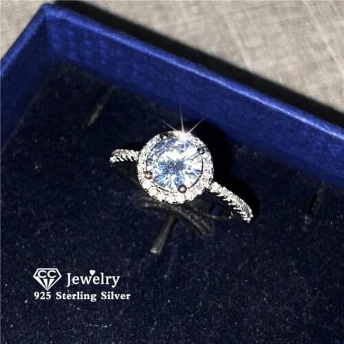 CC Rings For Women Temperament Round Stone CZ Wedding Engagement Sparkling Ring Accessories Simple Sliver Color Jewelry CC583