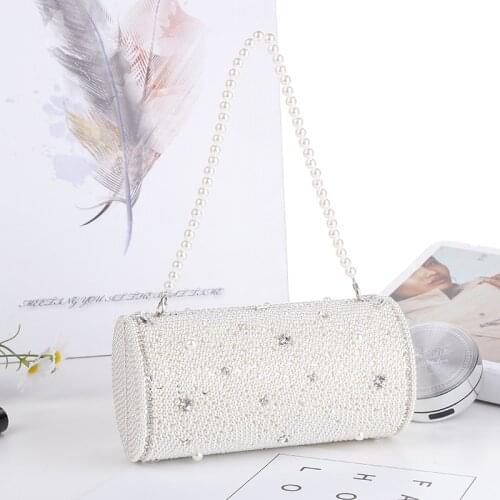 Cylinder Pearl Handbag Wedding Party Purse Luxury Womens Evening Clutch Bag Diamond Chain Shoulder Bag ZD2048