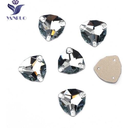 YANRUO 3272 Trilliant Fat Triangle Light Sapphire Blue Stones Glass Strass For Dress Sew On Rhinestone Flatback Gems Stones