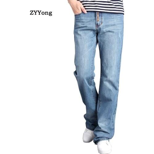 ZYYong Spring And Autumn Mens flared Jeans Mens Light Blue flared Leg Jeans Mens Boots Cut Blue Jeans Mens Fashion Trousers