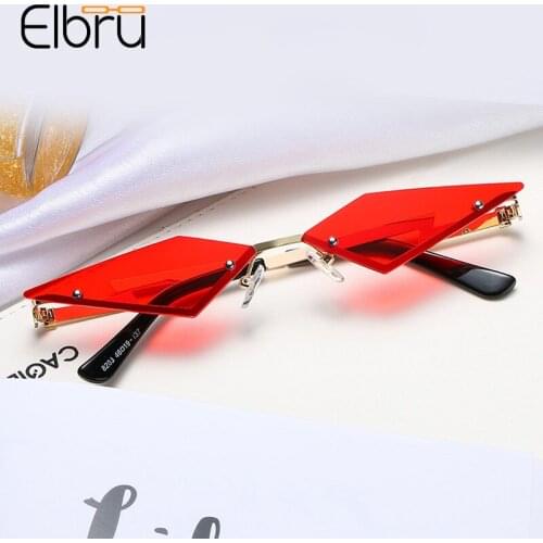 Elbru Fashion Irregular Rimless Small Sunglasses Ocean Colorful Sun Glasses Ultralight Sungshades Retro Metal Spectacles Unisex