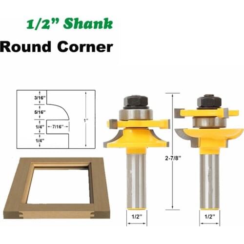 2PC/Set 1/2" 12.7MM Shank Milling Cutter Wood Carving Woodwork Door Round Corner Rail & Stile Router Bit Tenon Milling Cutter