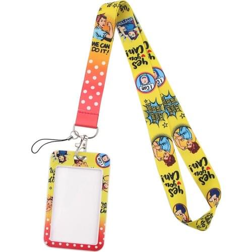JF358 WE CAN DO IT Feminist Woman Lanyard Car Keychain Office ID Card Passport Gym Cell Phone Key Ring Badge Holder Jewelry