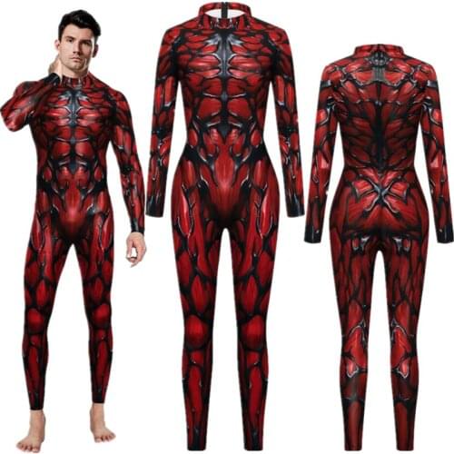 Superhero Carnage Massacre Cletus Kasady Sexy Slim Jumpsuit Catsuit Cosplay Costumes Zentai Man Bodysuit Fancy Clothes Halloween