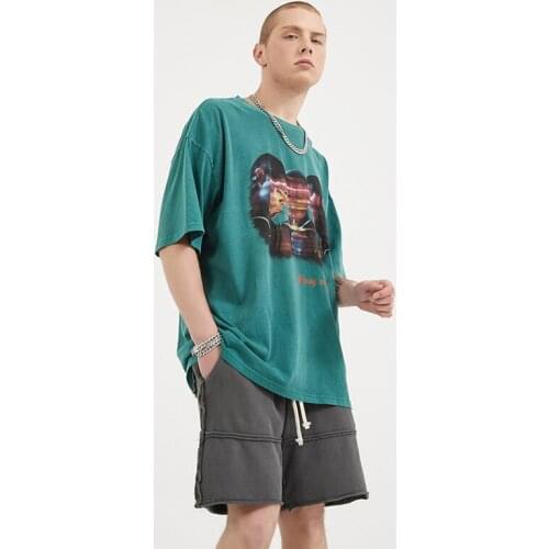 Summer mens clothing Pure color T-shirt printing loose high street