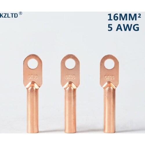 20PCs/Lot Copper Compression Connector 16mm / 5 AWG 8MM / 0.31" Bolt Hole Battery Cable Lugs DT-16