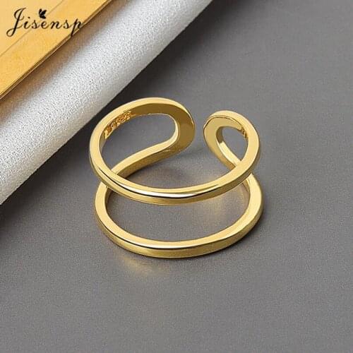 Jisensp Trendy Geometric Cocktail Rings Vintage Adjustable Double Line Finger Rings Statement Jewelry for Women Party Gift