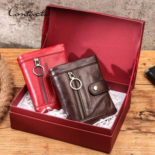CONTACTS Genuine Leather Men Wallets Hasp Short Coin Purse Brand Male Credit Card Holder Wallet Multifunction Gift for Couple