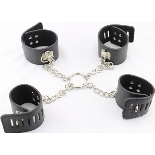 Kit handcuffs with locking buckles and locks and keys black leather sex handcuffs and wrist cuffs Exotic Accessories