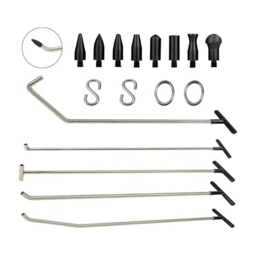 KITS DE RÉPARATION DE DENTS SANS PEINTURE AVEC 8 TÊTES CONIQUES ET CROCHET EN S POUR LES DENTS DE CARROSSERIE EN ACIER INOXYDABL