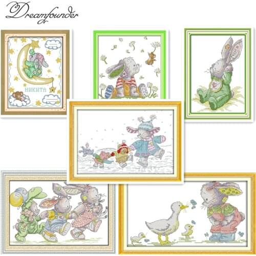 The lovely rabbits (3) cross stitch kits cartoon 14ct 11ct embroidery patterns sewing kit DIY handmade needlework decor plus