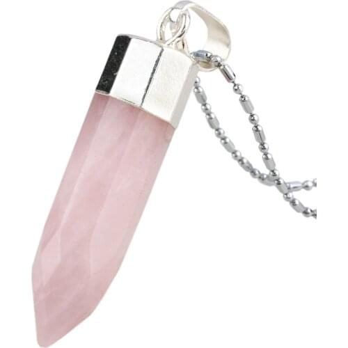 Natural Quartz Crystal Hexagonal Chakra Healing Point Silver Color Pendant For Women Necklace Jewelry Accessories