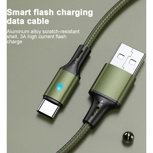 3A Fast Charging Single Head Colorful Breathing Light Cable For Android Apple Type-C Huawei Nylon Braided Data Cable