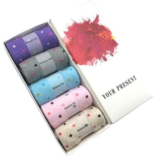 5 Pairs/Lot Casual Socks Women Combed Cotton Dot Pattern Long Socks Female Happy Socks Sweet Gifts for Girls Brand Design