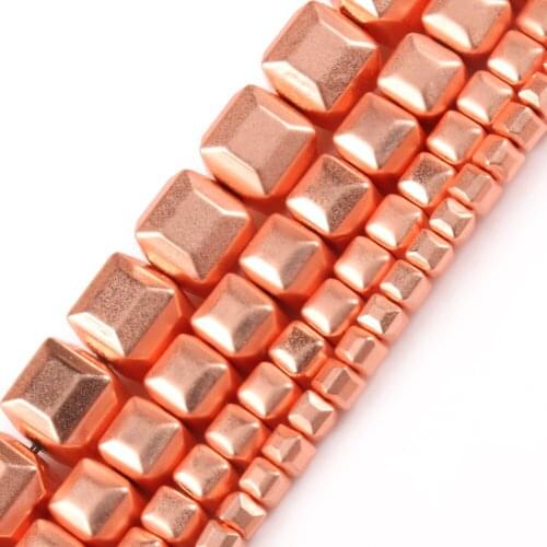 Wholesale Matte 18K Rose Gold Color Hematite Beads Natural Stone Bedas for Jewelry Making Loose Spacer Square Beads DIY Necklace