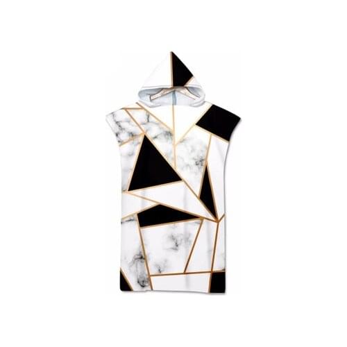 Black White Geometric Printed Microfiber Adult Beach Surf Poncho Towel With Hooded Quick Drying Outdoor Changing Robe Bath Towel