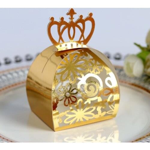 20/50/100pcs Gold Wedding Party Favor Box Gift Bags Rose Laser Cut Hollow Candy Dragee Baptism Chocolate Packaging Box Paper Box
