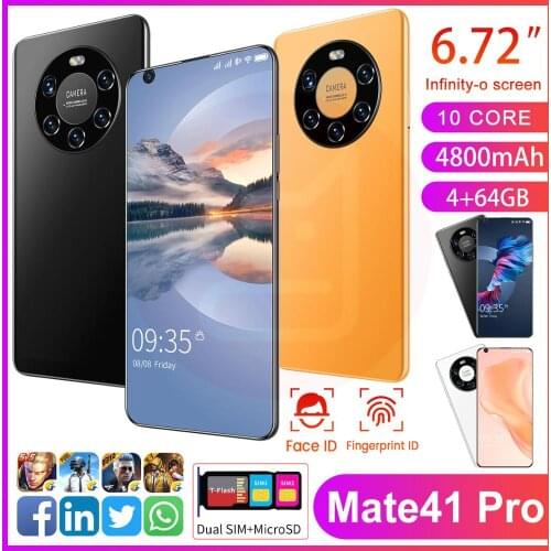 Latest Generation! Mate41Pro 6.72inch FHD+ O-Screen RAM 4GB ROM 64GB 13MP+32MP Camera 4800mAh Big Battery,Dual SIM Support T-Fla