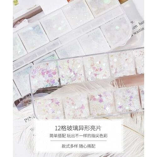 12 Grids Transparent Special-shaped Nail Sequins Heart-shaped Five-pointed Star Butterfly Hybrid UV Gel Nail Decorations