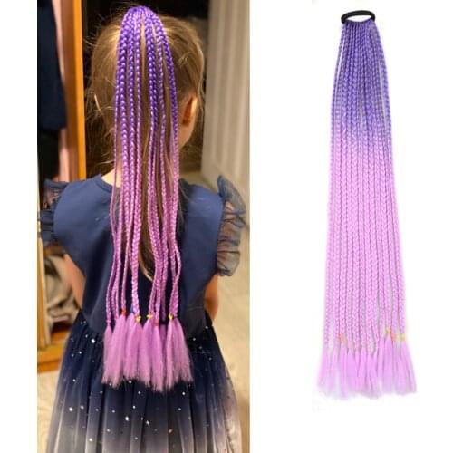 Rainbow Ponytail Hair Extension with Elastic Band Colored Synthetic Fake Hairpiece Kanekalon for Hair False Overhead Pigtail