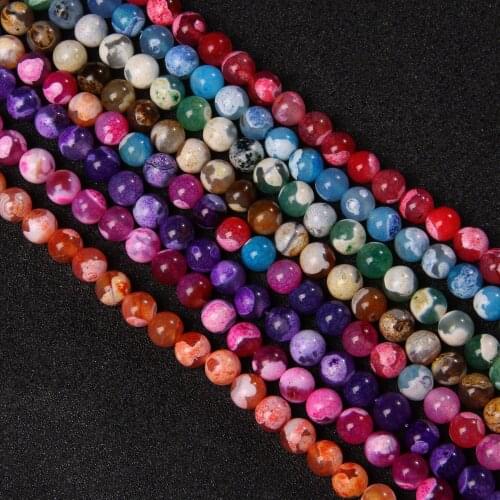 Multicolor Fire Dragon Veins Agates Onyx Round Loose Spacer Beads For Jewelry Making 6 8 10mm DIY Bracelet Perles 15"Strand