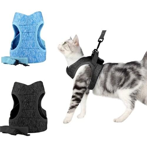 Cat Dog Adjustable Harness Vest Walking Lead Leash For Puppy Dogs Collar Polyester Mesh Harness For Small Medium Dog Cat Pet