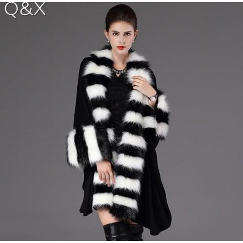 SC63 Women Party Overcoat Cloak High 2017 Long Winter Imitation Raccoon Fur Collar Knitted Cardigan Cape Cashmere Poncho Shawl