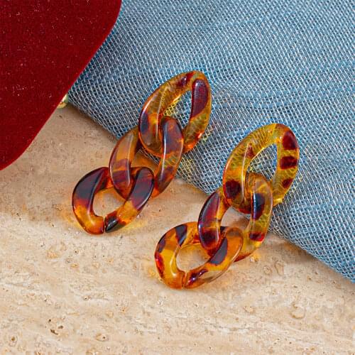 Fashion Trendy Crystal Chain Earrings For Women Brown Acrylic Dangle Unusual Hanging Earrings Pendant Vintage Boho Party Jewelry