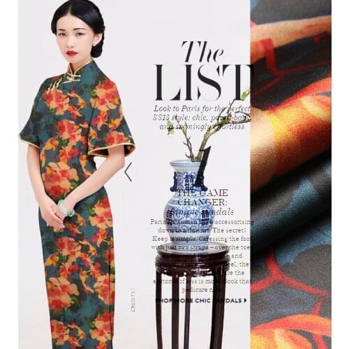 PRINTED SILK STRETCH SATIN 140cm width 19momme 100 Silk Fabric For Sewing Dresses Chinese Supplier