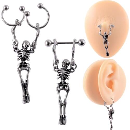Surgical Steel Skeleton Style Nipple Barbell Ring Ear Industrial Barbell Ring Ear Cartilage Tragus Lobe Piercing Body Jewelry