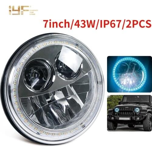 7 Inch LED Headlights with Kingkong Starting Blue Halo Hi/Lo Beam For Motorcycle Off-Road 4x4 Vehicles Headlamp 12V 24V 36V