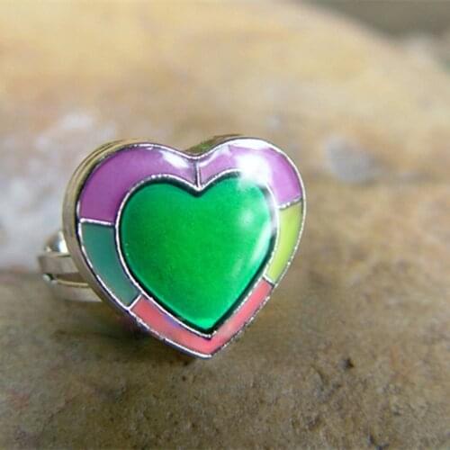 Luminous Love Heart Shape Adjustable Ring Temperature Sensitive Color Change Ring Emotional Healing Jewelry Boutique Ring