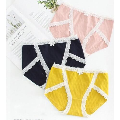 Womens Cotton Briefs Large Sizes Lace Cute Comfortable High Elasticit Underwear Women Sexy High Waist Cotton Panties Plus Size