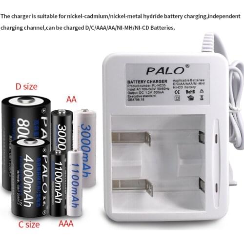 PALO LED display Smart battery Charger for AA AAA SC C D Size Rechargeable Battery 1.2V Ni-MH Ni-CD Quick Charger For Flashlight