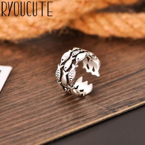 Exaggerated Punk Retro Silver Color Fish Rings for Women Boho Antique Rings Vintage Jewelry 2019