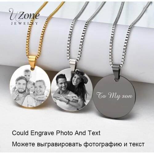 UZone Gold Black Steel Customized Necklace Stainless Steel ID Tag Laser Engraved Name&photo Necklace Personalized Jewelry