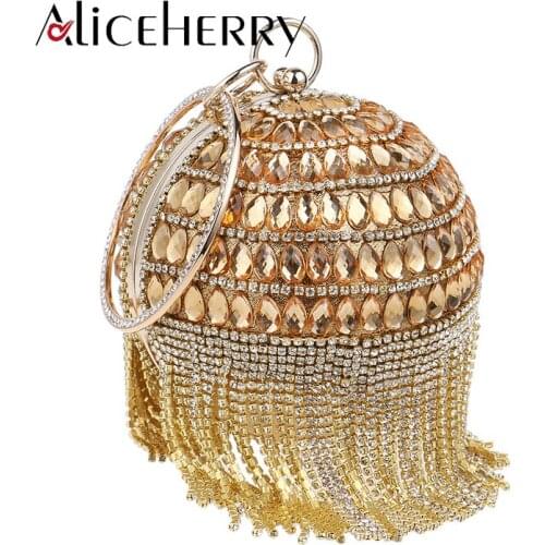 Round Ball Evening Bags Women Luxury Diamonds Day Clutch Circular Chain Bag Elegant Wedding Tassels Ring Cosmetics Purse Wallets