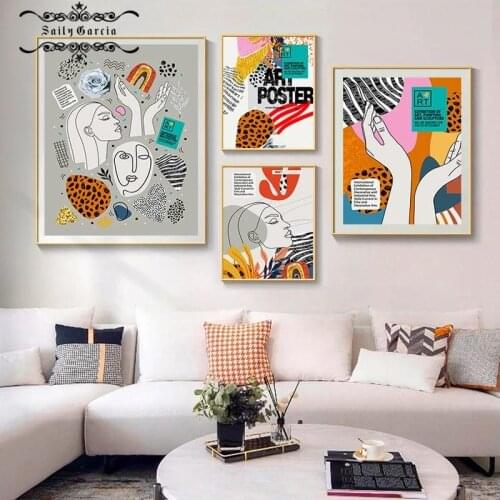 Vintage Fashion Wall Art Canvas Painting Multicolored Abstract Geometric Line Poster and Print Modern Living Room Home Decor