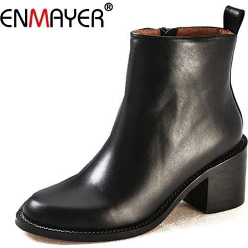 ENMAYER Women Ankle boots Fashion solid square toe slip-on Woman shoes lady square heels botas mujer Size 34-39 Winter CR1700