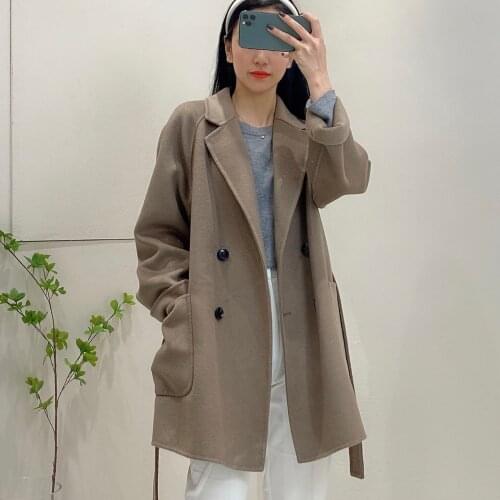 Double-faced cashmere coat womens mid-length style autumn 2021 new loose temperament high-end woolen British style coat