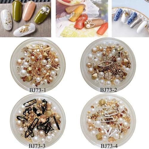 1Jar Nail Art Mix Decorations Metal stud Pearl Rhinestone Mixed in Jar BJ73