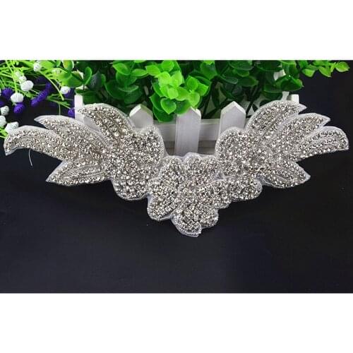 1piece Wings handmade beaded crystal sew on bridal rhinestone applique Eagles claw motif patch for wedding dress diy belt