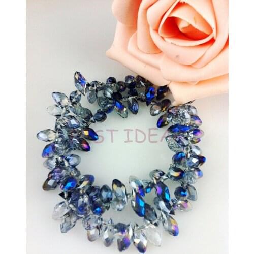 100pcs 6*12mm Plating and half blue Quartz Faceted Crystal Glass Teardrop Beads Crystal Loose Beads DIY free shipping