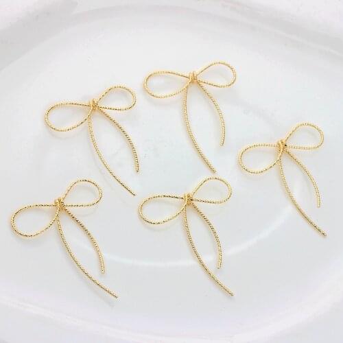 Copper Metal 14K Real Gold Plated Handmade Bow Charms Pendants High Quality 2PCS For DIY Jewelry Findings Accessories wholesale
