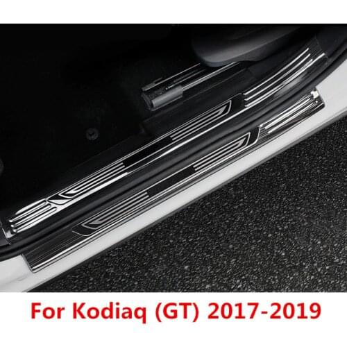 4pcs Car Outer Inner Door Sill Protection Cover Scuff Plate for Skoda Kodiaq GT 2017 2018 2019 Styling Accessories