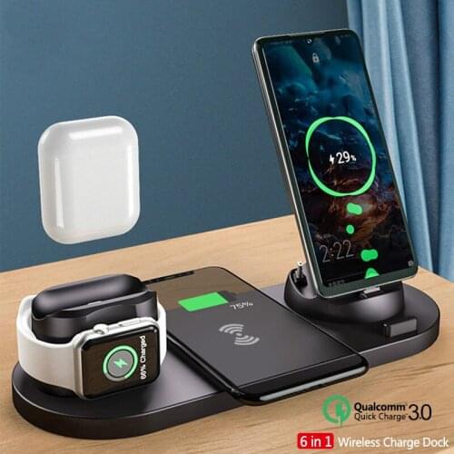 6 In1 10W Wireless Charger Stand Dock 11 Pro Xs Max 8 X Fast Wireless Charging Phone Accessories
