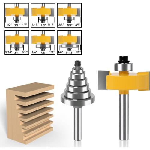 2 Pieces Cemented Carbide Rabbet Router Bits 8mm Shank with 6 Adjustable Bearings Woodworking Milling Cutter