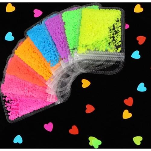 9 Colors 3mm Heart Shaped Neon Glitter Sequins Flakes For Acrylic Nails 3D Nails Art Stickers Fluorescence Glitter Flakes Tips
