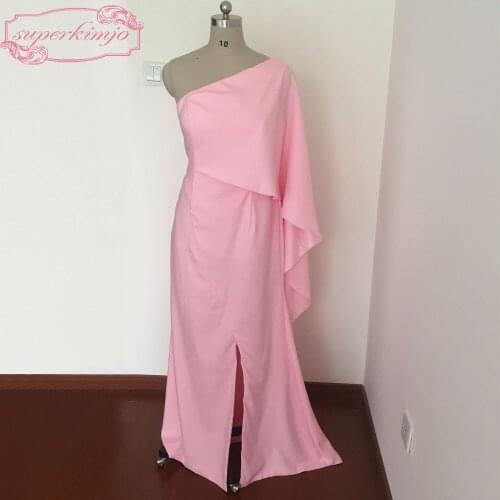 Pink Evening Dresses Floor Length One Shoulder Ruffle Sashes One Shoulder Satin Prom Dresses Real Picture